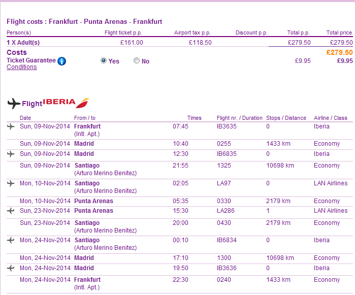 Error fare- Flights from Germany to Punta Arenas from Ł279/€349!!