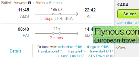 Return flights from Amsterdam to Alaska €404/£315!