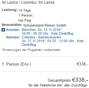 Return flights from Germany to Sri Lanka from €338!