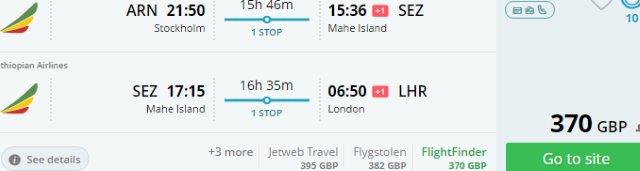 Open jaw flights Stockholm to Seychelles return to London from €435/£370!