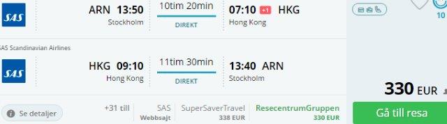 Stockholm to Beijing just €288 or non-stop to Hong Kong from €330!