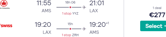 Return flights Amsterdam to Los Angeles, San Francisco or Las Vegas from €277!
