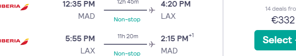 Non-stop Iberia flights from Madrid, Spain to Los Angeles for €332!