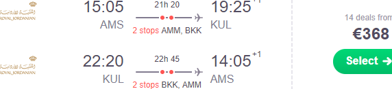 Return flights from Europe to Kuala Lumpur, Malaysia from £350 or €368!