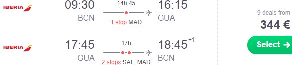 Iberia cheap flights from Barcelona to Guatemala City from €344 return!