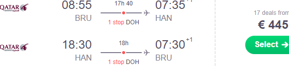 5* Qatar Airways cheap flights from Brussels to Hanoi, Vietnam from €445!