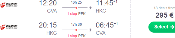 Full service flights from Geneva to Hong Kong from just €295 return!