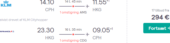 Cheap return flights from Copenhagen to Hong Kong from €294!