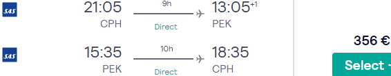 Cheap non-stop flights from Copenhagen to Beijing from €356!