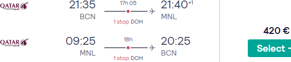 Cheap Qatar Airways flights from Barcelona to the Philippines (Manila, Davao, Cebu) from €420!