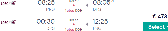 Return flights from Prague to Bali on board of Qatar Airways from €473!