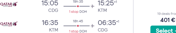 Qatar Airways flights from Paris to Kathmandu, Nepal for €401!