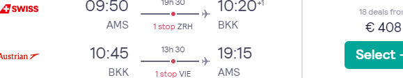 Lufthansa Group return flights from Amsterdam to Bangkok, Thailand for €408!