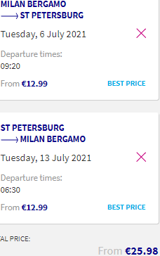 Non-stop flights from Milan, Italy to Saint Petersburg, Russia for €26!