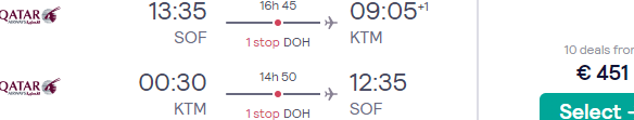 5* Qatar Airways flights from Sofia to Kathmandu, Nepal from €451!