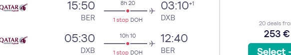 Full-service Qatar Airways flights from Berlin, Germany to Dubai, UAE for €266!