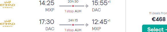 Full-service return flights from Italy to Dhaka, Bangladesh from €468!