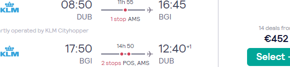 Return KLM flights from Ireland to Barbados or Trinidad & Tobago from €452!