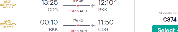 High-season full-service flights from Paris to Bangkok for €374 or Phuket for €418!