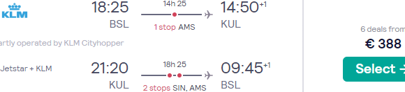 KLM flights from Switzerland to Kuala Lumpur from €388!