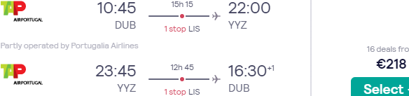 Return flights from Dublin to Toronto for just €218!