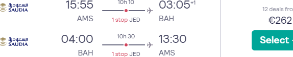 Full-service return flights from Amsterdam to Bahrain for €262!