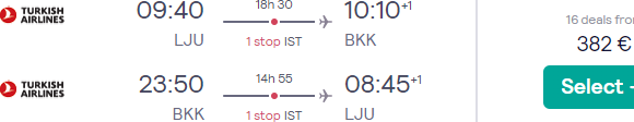 Return flights from Ljubljana, Slovenia to Bangkok, Thailand for €398!