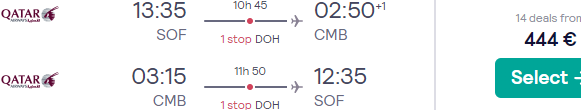 Qatar Airways flights from Sofia, Bulgaria to Colombo, Sri Lanka for €444 roundtrip!