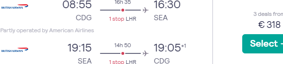Return flights from Paris, France to Seattle for €318!