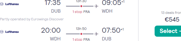 Lufthansa/Eurowings flights from Dublin to Namibia for €545.