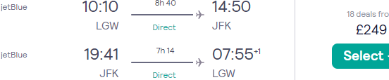 Non-stop flights from London Gatwick to New York JFK with JetBlue for £294!